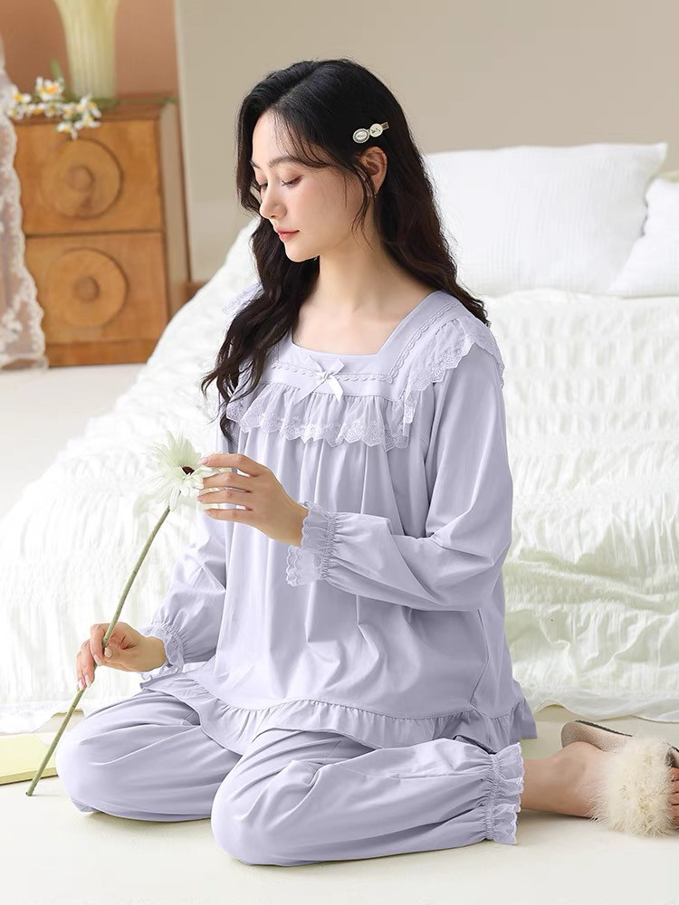 彩立美睡衣女秋冬季长袖纯棉韩版公主风高级感甜美减龄气质家居服