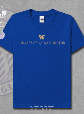 华盛顿大学生衣服UW名校毕业纪念衫纯棉短袖T恤男女夏上衣设 无界