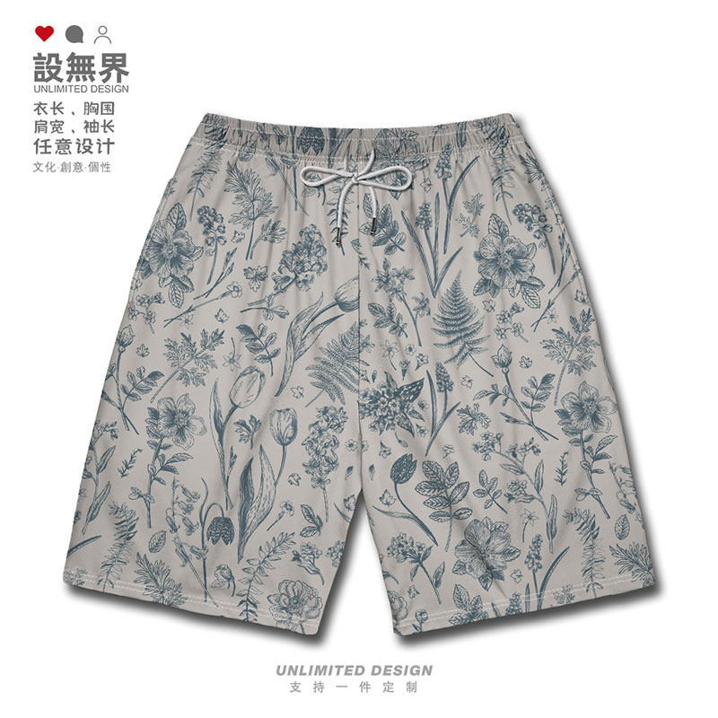 复古郁金香花朵植物田园运动短裤