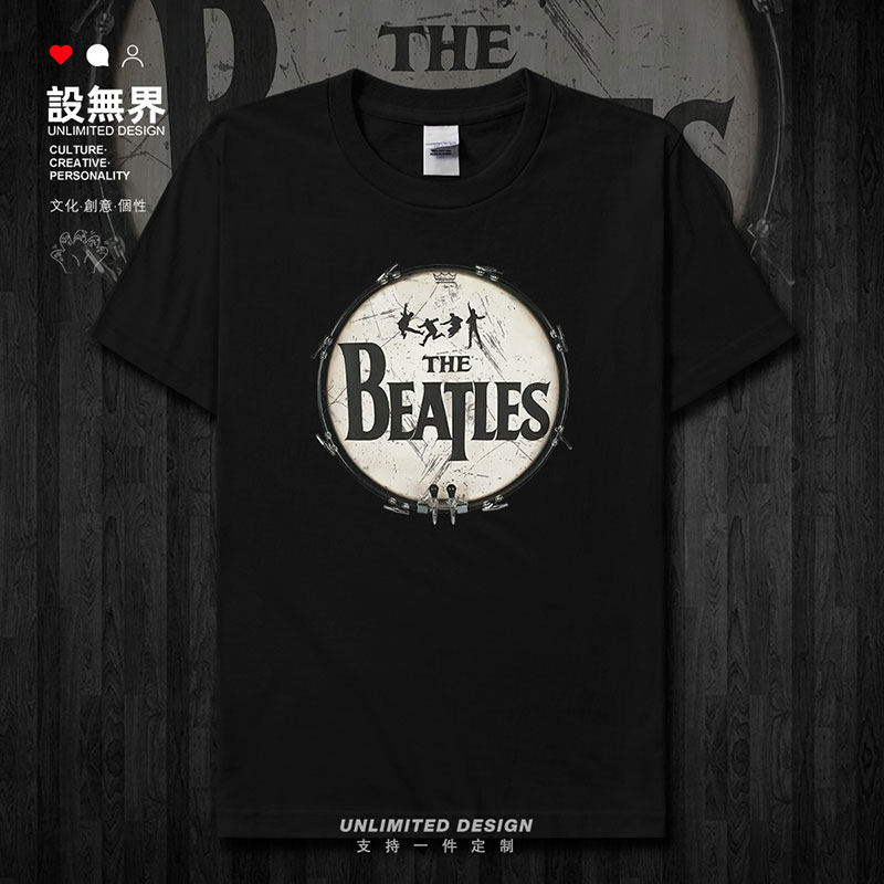 披头士摇滚乐队架子鼓周短袖T恤
