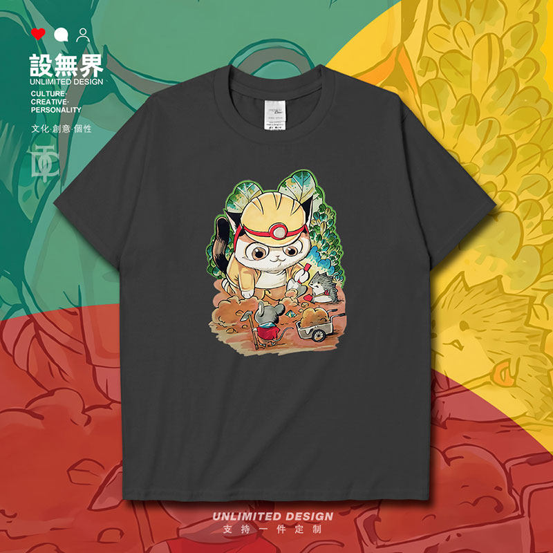 水彩手绘猫咪插画日系日短袖T恤