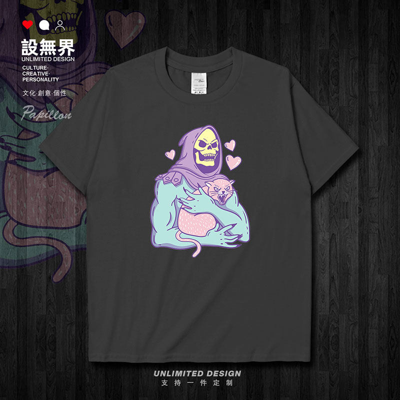 模仿大师骷髅可爱猫咪纯短袖T恤