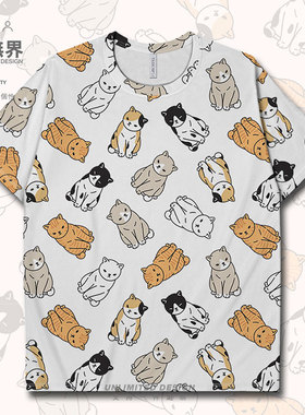 日系原宿风呆萌猫咪图案发呆时光大码速干T恤男装女装0015设 无界