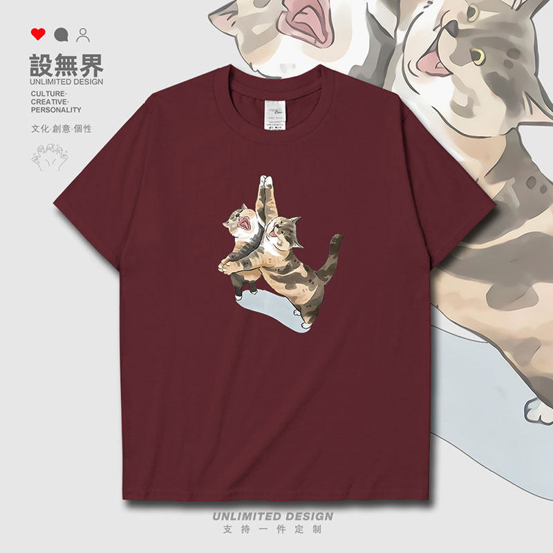 沙雕猫咪照镜子创意可爱短袖T恤