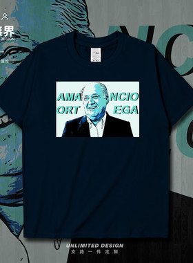 阿曼西奥奥特加名人头像纯棉短袖T恤男女宽松衣服体恤0003设 无界