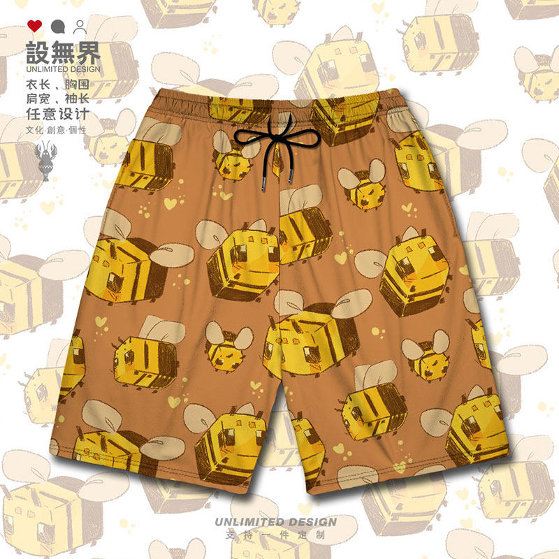 小方蜂可爱拼贴蜜蜂手绘运动短裤