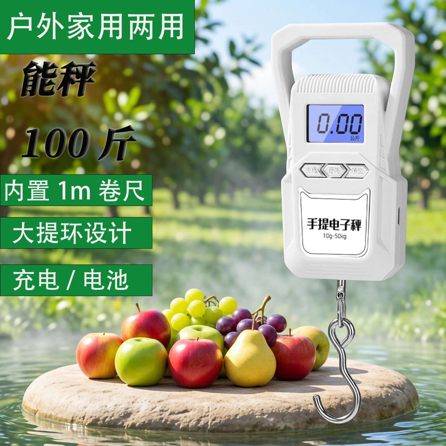 2026新款手提电子秤带尺便携式家用弹簧秤迷你买菜挂钩秤50kg称重