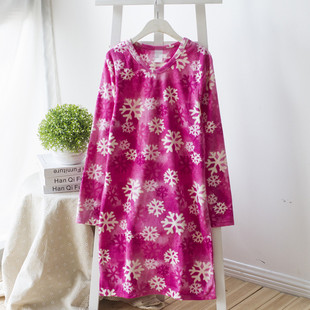 包邮！欧美单大码女春秋冬长袖睡裙摇粒绒睡衣家居服睡裙孕妇裙