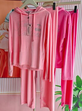 多巴胺风粉色连帽休闲套装女春秋长袖家居服柔软运动套装