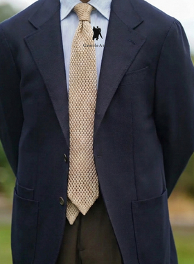 高级香槟色桑蚕丝针织领带男士婚礼宴会正装西装尖头领带英伦复古