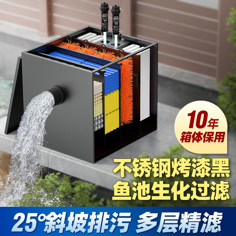 户外鱼池过滤器不锈钢过滤箱瀑布
