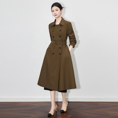 秋季修身大衣新款女南油轻奢高货收腰修身中长款大摆A字风衣外套