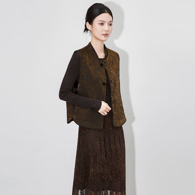 秋季穿搭亮色南油轻奢高品质新中式国风双面可穿真丝丝绒马甲上衣