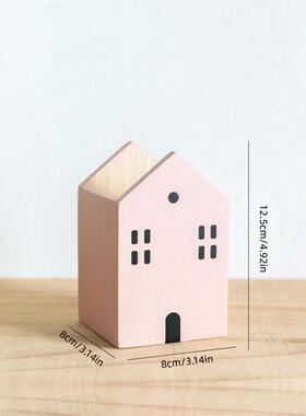 Cartoon House Wooden Pen Holder Pencil container Makeup Brus