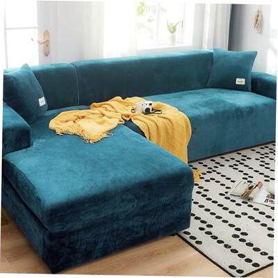 Velvet Fabirc Elastic Sofa Cover Solid L shape velvet Sofa