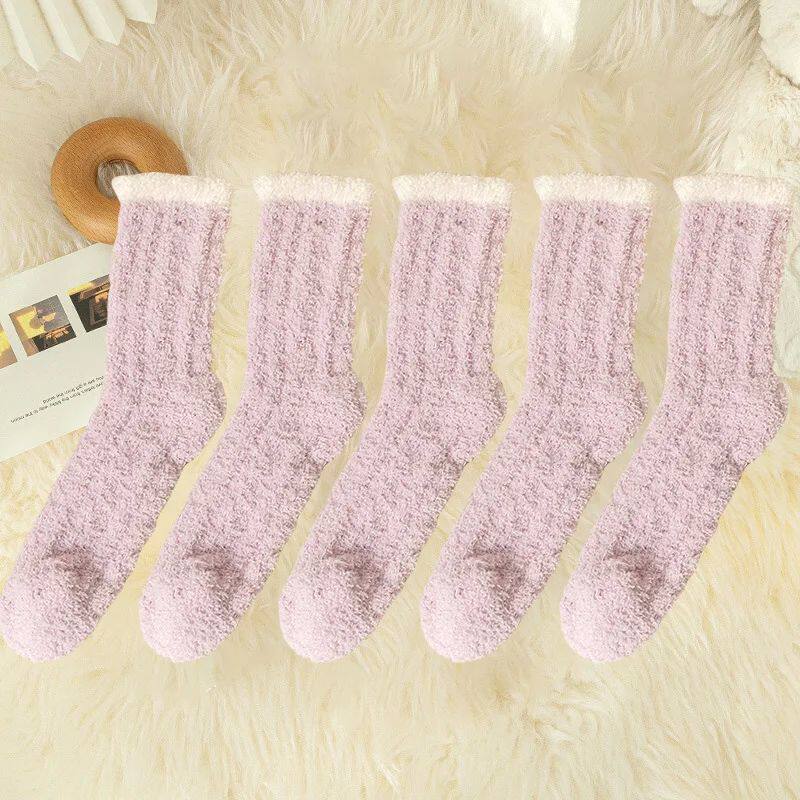 5 Pairs Women Fuzzy Socks Set Winter Warm Striped Thick Velv