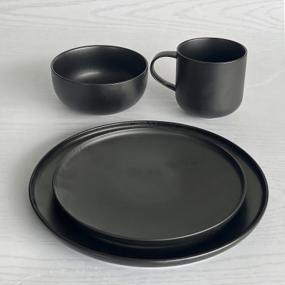 Black Dinnerware Set of 4 16碗盘杯碟黑色斑点餐具套装4 16件套