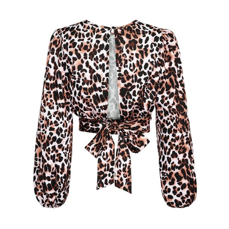 ladies leisure silk-like leopard print shirt仿真丝豹纹打底衫