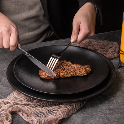 Frosted black ceramic plate Round plate steak dinner plate