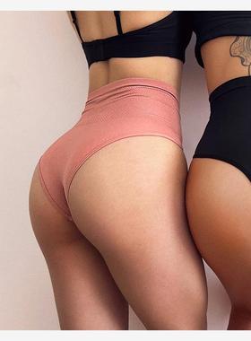 欧美性感纯色黑色运动内裤超高腰健身提臀收腹V半包臀裤