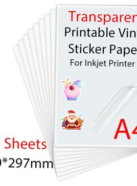 100Sheets A4 Transparent Printable Vinyl Sticker Paper 210*2