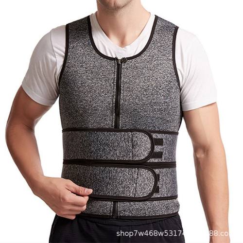 跨境男士收腹暴汗服运动氯丁橡胶双腰带爆汗背心健身减肚腩衣