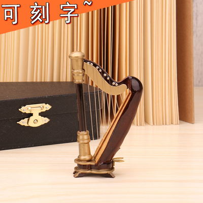 迷你竖琴模型摆件音乐盒装饰大竖琴模型摆件迷你bjd娃娃乐器竖琴