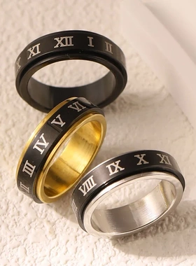 跨境热卖罗马数字钛钢戒指可转动不锈钢创意戒指新款个性百搭