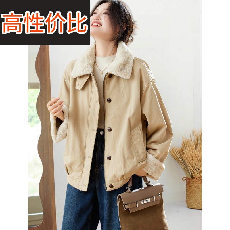 2025冬季新款加绒保暖棉服短外套气质长袖宽松加厚高级感上衣女装