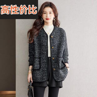 中长版外套女士2025新款爆款春秋季遮屁股洋派小香风粗花呢上衣冬