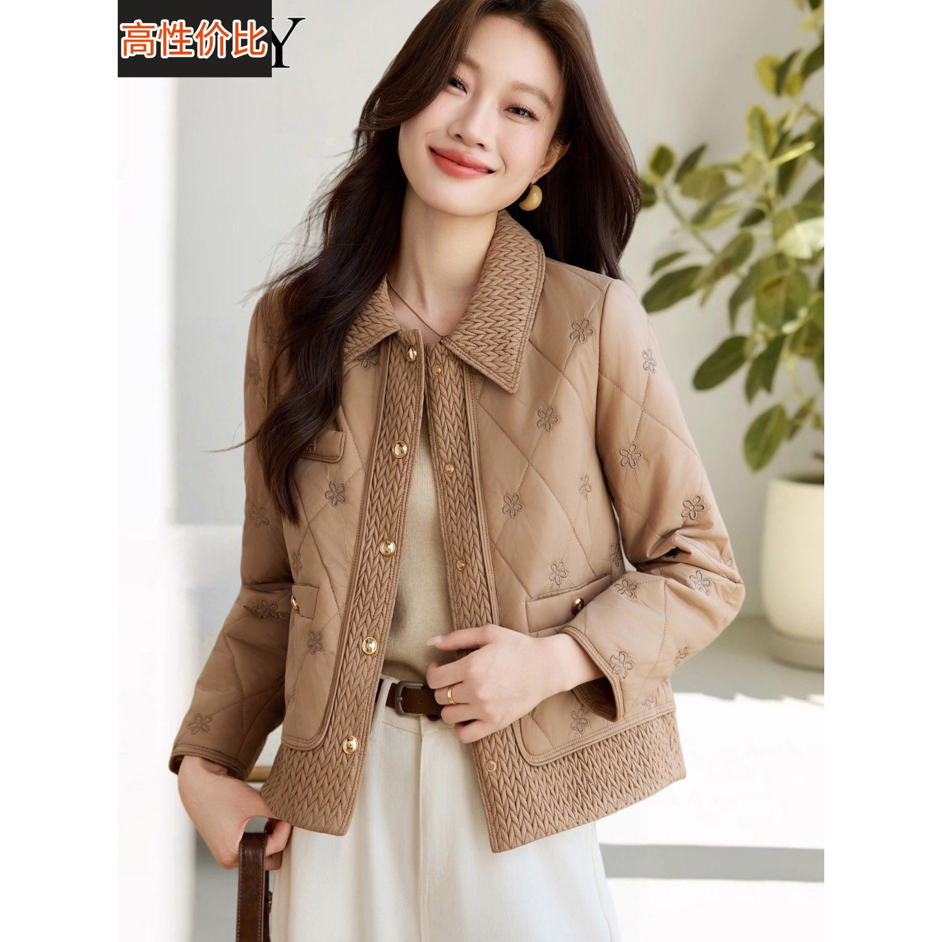 2025冬季新款高级感刺绣覆古外套短款棉服翻领小香风加厚棉衣女装