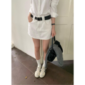 高腰包臀短裙显瘦百搭a字裙子 复古白色牛仔半身裙新款 豆仁家 美式