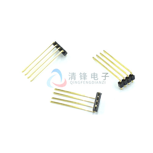 2.54MM间距 1*4P 单排加长弯排针 针长22.87MM 环保镀金 可定制