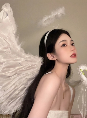 圣诞节发光小天使羽毛翅膀舞台表演结婚送戒指派对服装纯欲白天鹅