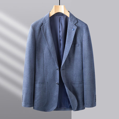 H家撤标撤柜休闲西服男2025春秋绒感纹理绒感单西外套牛仔蓝花纹