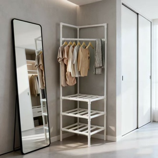 转角衣帽架落地卧室家用挂衣架客厅墙角置物架小户型储物收纳架子