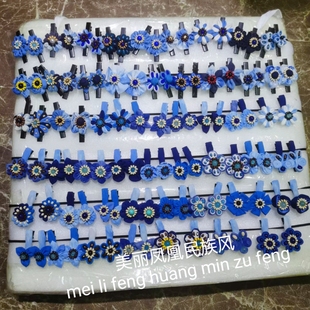 云南大理丽江贵州凤凰古城扎染蜡染布衣拼色发夹发饰饰品花朵配饰