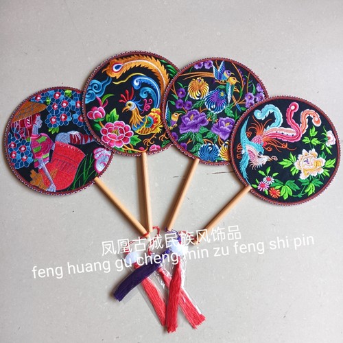 双面同款绣花手工缝制团扇扇子古风汉服旗袍配饰凤凰古城纪念品
