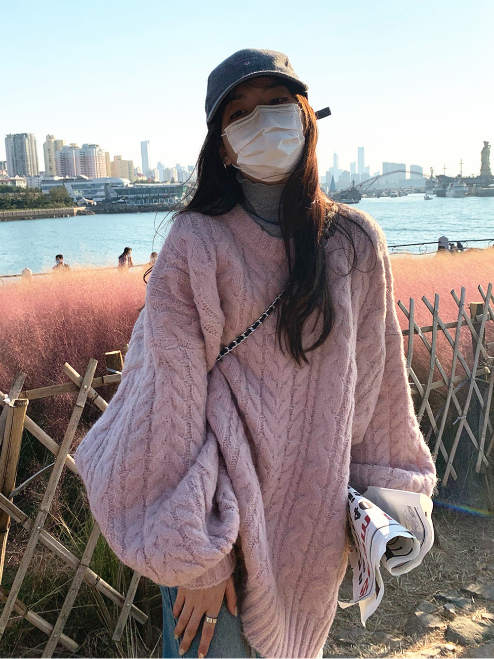 复古麻花毛衣女2023新款秋冬宽松外穿慵懒风加厚软糯中长针织上衣