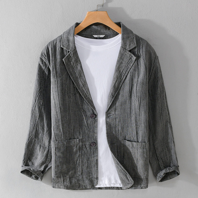 春秋季复古男装亚麻长袖皱麻西服棉麻宽松青年帅气流行西装外套潮,男装,休闲西服,淘宝优惠券,粉丝福利购,淘宝优惠卷