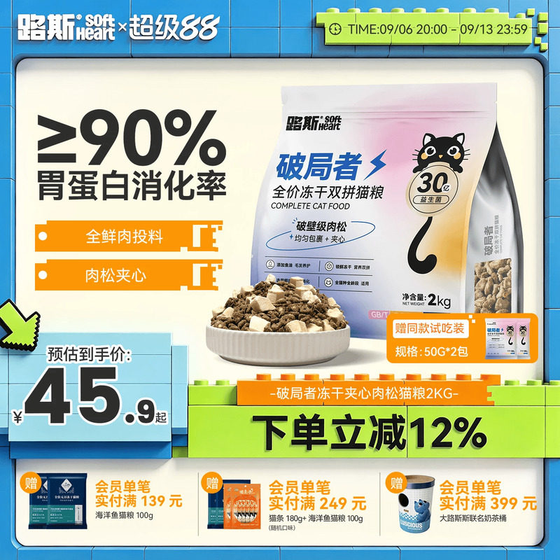 路斯破局者冻干肉松猫粮2kg 45.9元 - 线报酷
