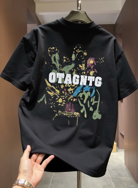 美式潮牌短袖T恤男士个性涂鸦宽松潮流痞帅韩版休闲百搭圆领半袖