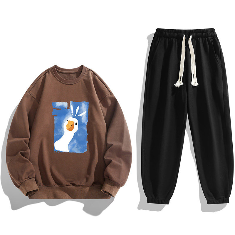 外贸跨境大码2023秋冬新款男士印花卫衣卫裤套装女学生班服青少年,男装,休闲运动套装,淘宝优惠券,粉丝福利购,淘宝优惠卷