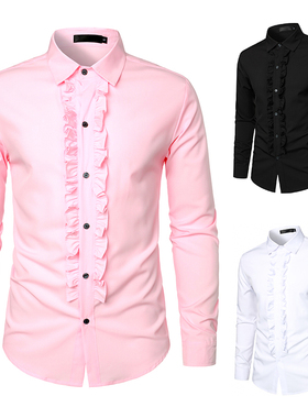 外贸2023秋季新款红色衬衣男士派对婚礼礼服长袖衬衫 Men's shirt