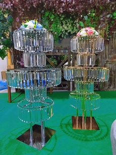 婚庆道具圆形插花主桌装饰摆件水晶挂件花架舞台饰品铁艺路引