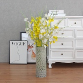 高级灰白吹制磨刻琉璃花瓶大号落地直筒富贵竹插花奶油风家居软装