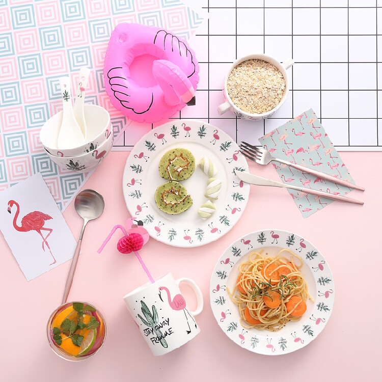 Ins Flamingo home creative irregular ceramic plate