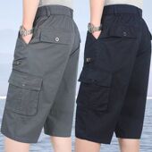 薄款 休闲工装 裤 加肥加大码 中老年七分裤 男宽松多口袋夏季 男士 短裤