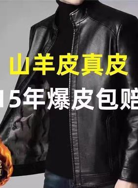 正品海宁真皮皮衣男秋冬新款加绒外套绵羊皮翻领夹克衫中年爸爸装