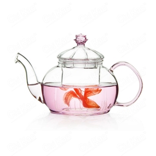 奇高玻璃壶花语花茶壶玻璃电陶炉煮茶壶粉红花朵茶壶耐热花茶壶